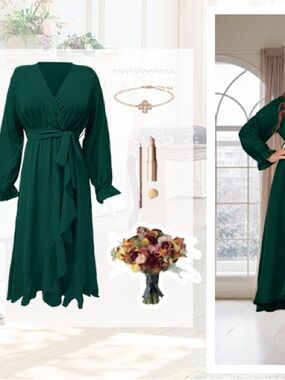 Emerald Green Long Sleeve Wrap Dress